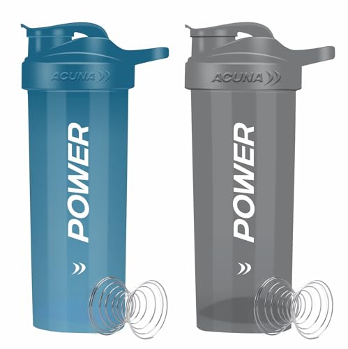 ACUNA POWER Shaker Bottle For Protein Powder 700 ml (Pack Of 2) | BPA Free Leakproof Screw On Lid Secure Drink Flip Cap, Sports Gym Supplement Protein Shake Bottle (Sea Blue- Grey -Power)