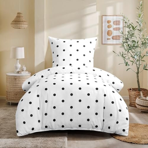 RUIKASI Bettwäsche 155x220 2 teilig Weiß - Bettbezug 155 x 220 Set mit Polka Dot Muster, Bettwäsche-Sets 155x220cm aus Mikrofaser mit Reißverschluss Weich und Bügelfrei
