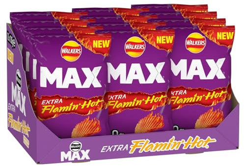 Walkers Max enhanced Flamin' Hot Sharing Bag Crisps 12x130g