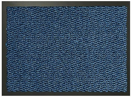 KAV Non-Slip Washable Dirt Trapper Door Mat – Durable Indoor Outdoor Rug, Absorbent Entryway Mat for Home & Office, Kitchen & Bathroom Mat, Front Door Decor – (40x60) cm / (1.31x1.97) ft - Blue/Black