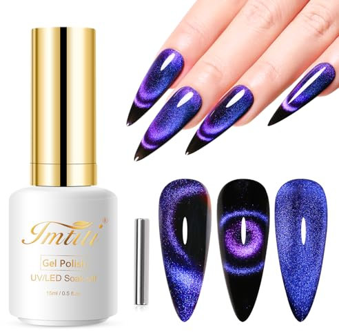 Imtiti 9D Cat Eye UV Gel, 15ML Blauer Chamäleon Katzenauge Nagellack Holografisch Glitzer Mit Magnet UV Led Magnetisch Nail Polish Home DIY Maniküre Nagelsalon