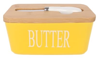 bephible Solución de almacenamiento de mantequillera resistente a los golpes, seguro que aquí hay un título de producto para cerámica con tapa, cuchillo multiusos, gran capacidad, encimera amarilla