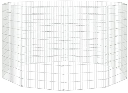 vidaXL Free Range Animal Enclosure - Rabbit Hutch 10-Panel Cage 21.3x39.4 Iron - DIY Customizable Pet Playpen, Silver
