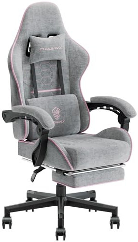 Dowinx Gaming Chair for Adults, Ergonomic Computer Chairs with Footrest, PC Office Chair with Massage, Up to 150Kg, Pink&Grey