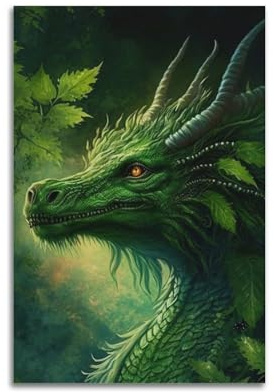 YRNQ Beast Artwork-Poster, Der mächtige grüne Drache des Waldes, dekoratives Gemälde, Leinwand, Wandkunstwerke, Bild, 50 x 75 cm