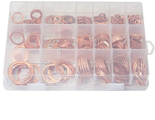 DLAZUM Unterlegscheibe, 395-teilig, professioneller M4-M26, sortierter Kupfer-Unterlegscheiben-Dichtungssatz, Flachring-Dichtungssortiment-Kit mit Box für Hardware-Zubehör, Verschiedene Haushaltsge