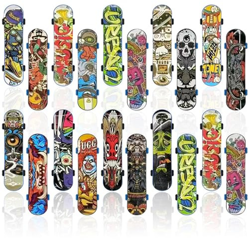 LYQQY Fingerskateboards, 20 Stückes Fingerskateboard Set Mini Fingerboards Skatepark Spiel für Kinder Partytütenfüller, Kindergeburtstag Geschenke,Schlüsselbund Dekoration,9.5cm (Zufällige Muster)