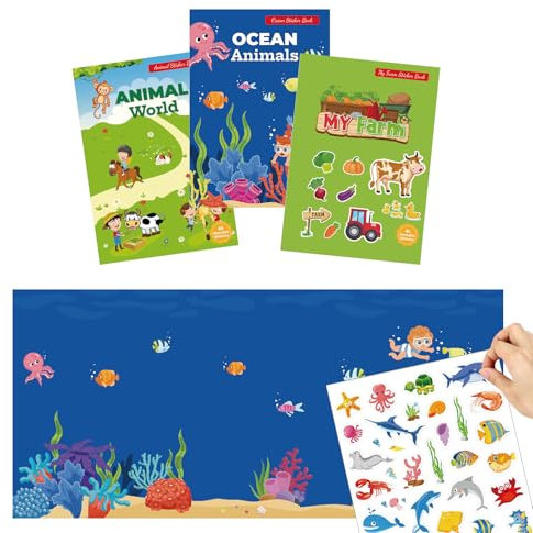 HEOUCH 3 Pezzi Libro Stickers Bambini, Libro Adesivi Attacca e Stacca Bambini, Attacca e Stacca Impermeabile, Adesivi per Bambini, Facili da Staccare e Attaccare su Superfici Lisce