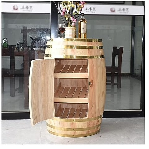 asdchZen Porte,Bouteille De Vin en Forme De Tonneau De Vin en Bois, Armoire De Rangement Verrouillable, Tonneaux De Vin en Chêne, Tonneaux Décoratifs De Cave Vintage,Wood Color,a,100x72x55cm