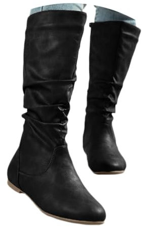 Onsoyours Stivali Alti Donna Stivaletti in PU Boots Morbidi Stringati Stivali Lungo Stivaletti Eleganti Autunnali Invernali Comode con Tacco Piatto B Nero 41 EU