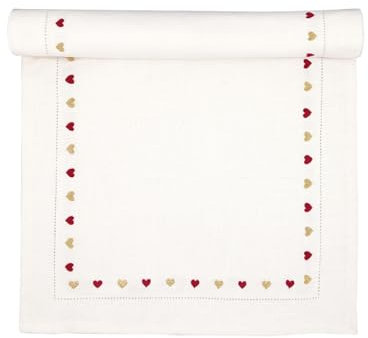 GreenGate Tischläufer Grace Weiß mit Herzen Gestickt Baumwolle 45x140 cm