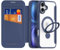 DUX DUCIS Magnetic for iPhone 16 Case, Compatible with MagSafe, 360°Spin Magnetic Stand, Premium PU Leather Wallet Case Flip with RFID Blocking Clear Shockproof Phone Cases Cover (Blue)
