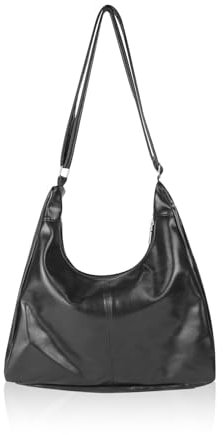 MultiValue Umhängetasche Damen, Klassische Leder Tote Bag mit Reissverschluss Damen Abend Tasche mit Verstellbarer Schulterriemen Handtasche Damen für Arbeit Schule Einkaufen (Schwarz)