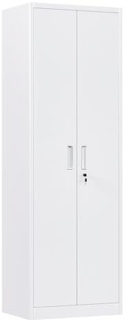 SUPEER Aktenschrank,Metallschrank mit 4 höhenverstellbaren Fachböden,Stahlblech Pulverbeschichtung,Stahlschrank für Werkzeuge,Garage H180cm x W60cm x D40 cm(Weiß)