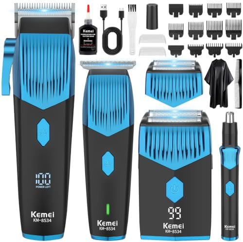 KEMEI 8534 Haarschneidemaschine für Männer, Kabellos Friseur Pflege Set | Haarschneider Folienrasierer Bart Nase Ohr Trimmer Grooming Kit, 10 Aufsteckkämme, Für Bart Friseur oder Heimgebrauch