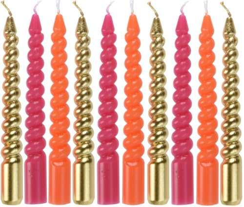MIJOMA Set Geburtstagskerzen, Baumkerzen, Weihnachtskerzen, Pyramidenkerzen, Christbaumkerzen aus Wachs für Weihnachtsbaum Geburtstagsfeiern Torten, Lange Brenndauer, Ø11x105 mm (10, Pink Orange Gold)