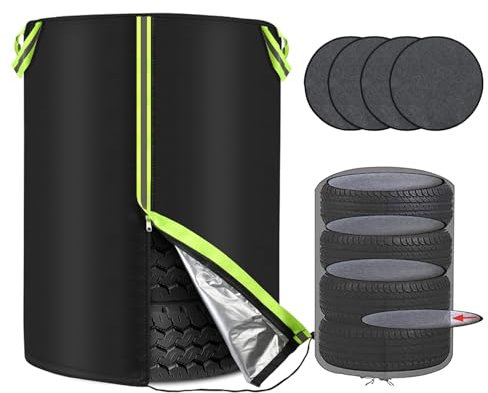 Diameter 72 cm x Height 117 cm Car Tyre Bag with 4 Felt Mats, Universal Tyre Cover for 4, Waterproof, Dustproof, Storage Bag with Reflective Strips, for Outdoor Use (B, 72 x 117 cm)