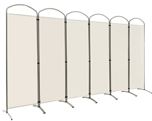 LIFEZEAL Klappbar Raumteiler mit 6 Paneelen, Freistehend Paravent, Sichtschutzwand Trennwand 331 x 188 cm, Stellwand für Haus, Büro, Wohnzimmer (Weiß)
