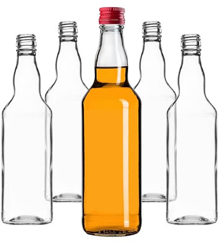KADAX Lot de 10 bouteilles en verre à remplir - 500 ml - Bouteilles de liqueur vides avec bouchon à vis - Bouteilles pour liqueur, liqueur, eau-de-vie (rouge)