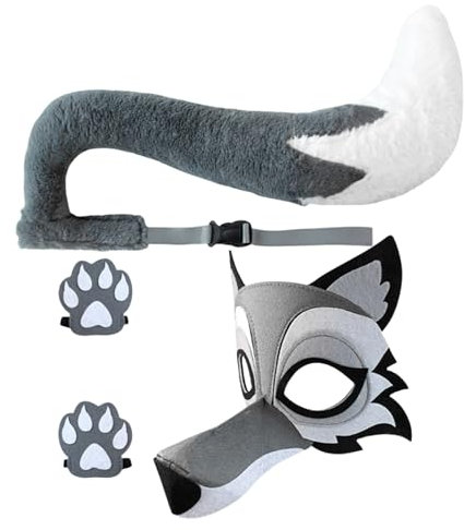 Costume de jeu de rôle, ensemble de costumes de loup d'Halloween - Costume de loup gris drôle - Accessoires de cosplay respirante, accessoire de séance photo sans glissement pour événement de vacances