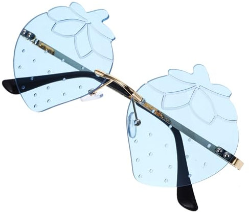 LIGIGWASH 1 Paire Lunettes De Soleil Fraise Lunettes De Fête Faire La Fête Pailles Branché Lunettes De Soleil Sans Monture En Forme D'étoile En Forme De Crémaillère En Métal Blue