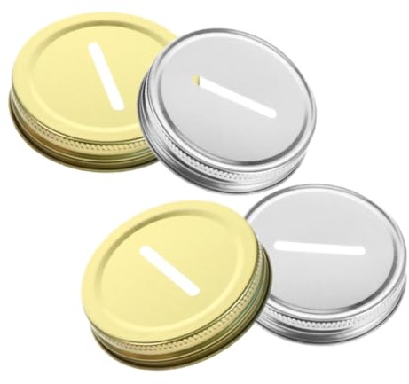 MUCKLILY 4stücke Mason Jar Coin Slot Lid Metal Piggy Bank Covers for Spare Jars Replaceable Canister Covers with Slit for Coins Easy to Use and Store