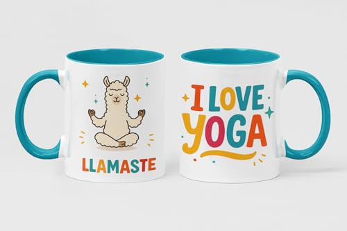 Taza divertida de yoga “Llamaste” con llama meditando | Regalo original para amantes del yoga | Cerámica 330ml | Apta microondas y lavavajillas