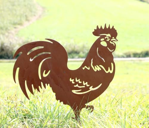 JACKANNA Gartendeko Rost Metall Rostiges Laufendes Eichhörnchen Einschrauben Holz Rostige SilhouetteDekoration Rost Deko Garten Kunst Gartenstecker Tierskulptur Baumpfahl (Hahn)
