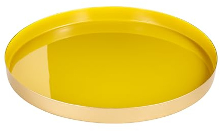 Baroni Home Plateau de service, pièce maîtresse moderne, plateau décoratif ou vidange en métal, design élégant rond, or et jaune – 32 x 32 x 2 cm