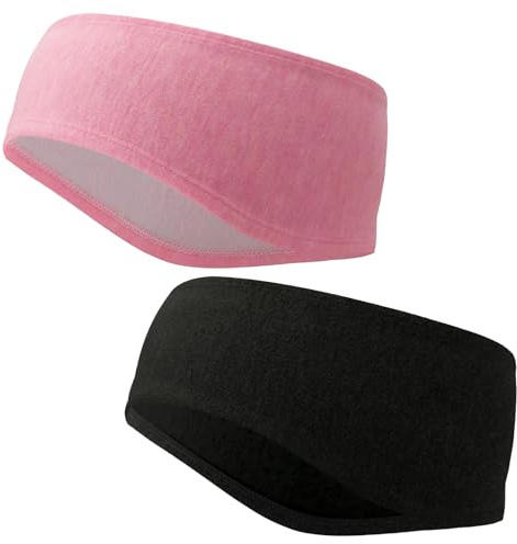Richaa 2 Stück Elastisch Stirnband Damen Herren, Sport und Outdoor Haarband Damen OhrenwäRmer Fahrradhelm, Joggen ZubehöR für Wandern Fahrrad (Schwarz+Rosa)