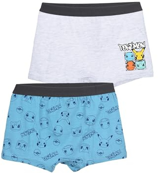 Pokémon Boxershorts Jungen 2er Pack – Kinder Unterwäsche Set aus Baumwolle – Unterhosen mit elastischem Bund – Cartoon Motiv