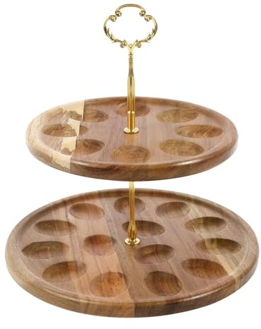 F Fityle Portauova in legno a 2 ripiani, porta cupcake in legno, contenitore per uova, supporto multiuso per cupcake, vassoio a più livelli per cucina,