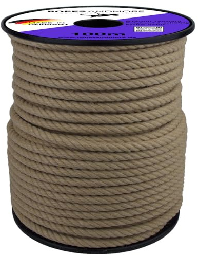Ropes and More - Corde torsadée en chanvre synthétique - 12 mm - 100 - 100 mm - Corde en chanvre synthétique - Pour l'extérieur, projets d'escalade - 20 m - Sans bobine