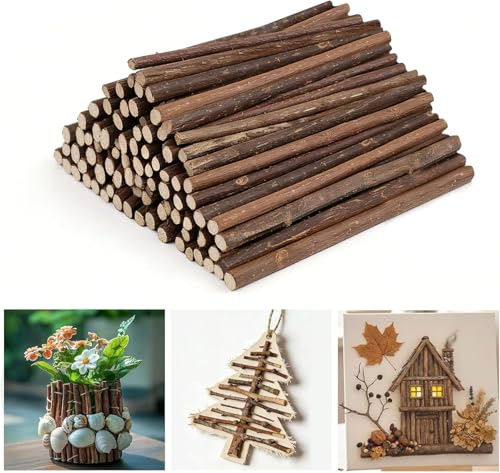 Morofme 100 Stück Holzstäbe zum Basteln,Natur Holzstäbe Originalschnitt mit Rinde, Rundstab Zweige Deko für DIY Handwerk,12cm klein Holzstäbchen Ast für Bastelholz Modellbau DIY Heimdeko