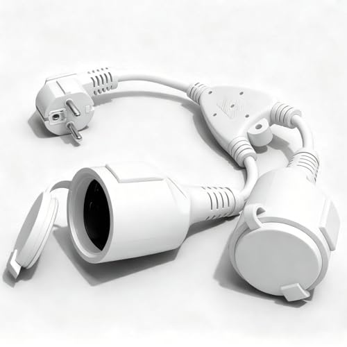 Sudnsadaks Doppelstecker für Steckdose, Verlängerungskabel Kurz mit Steckdosenadapter 2 Fach Schuko, Mehrfachsteckdose Doppelsteckdose Steckdose, Wasserdicht IP44 Schutzkontakt Perfekt, Weiß