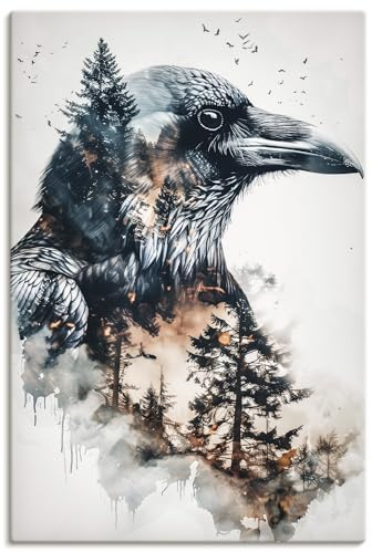 ARTLAND Wanddeko Leinwand Bilder Wandbild Vintage Wald Natur deko aesthetic Rabe Krähe U5XT
