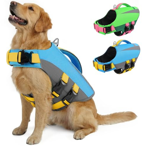 PUZAUKAL Giubbotto Salvagente Cane Per Nuoto Kayak Sport Acquatici, Massima Sicurezza Con Alta Galleggiabilità, Adatto Bulldog Francese Labrador E Cani Di Piccola Media Grande Taglia (Blu XL)