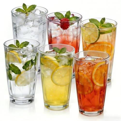 BELICOO 6 Pack Acrylic Plastic Tumblers, 500ml Acrylic Plastic Tumbler Cups | BPA-Free, Dishwasher Safe, Reusable Drinking Glasses for Party, Home, Picnic, Travel (Transparent)