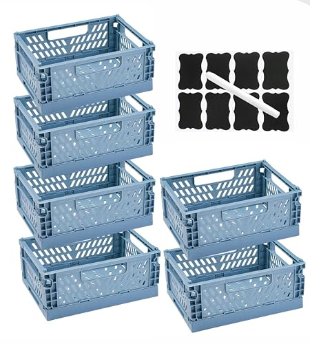 XAHMBSS 6 Stück Klappbox,Klappkiste Aufbewahrungskorb,Körbe Aufbewahrungskiste,Faltbare Aufbewahrungskörbe mit Griffen,Stapelbar für Küche,Büro,Schublade (Blau, 20.5×14.7×9.3 cm)