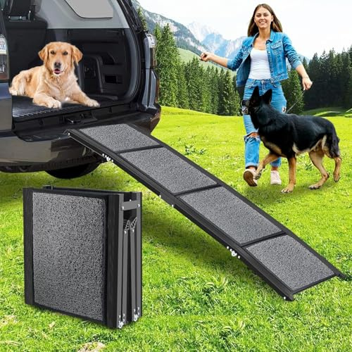 NK Rampa per Cani – Rampa Pieghevole, Antiscivolo, Leggera e Resistente, per Animali Domestici fino a 65 kg, Uso Interno ed Esterno, Dimensioni 160 × 44 cm, Colore Nero