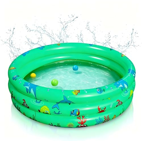 Shyllin Piscine Gonflable Enfant 80x80x22cm,Three Ring Inflatable Paddling Pool,Baignoire Gonflable pour bébé,Piscine pataugeoire Gonflable Ronde(Vert)