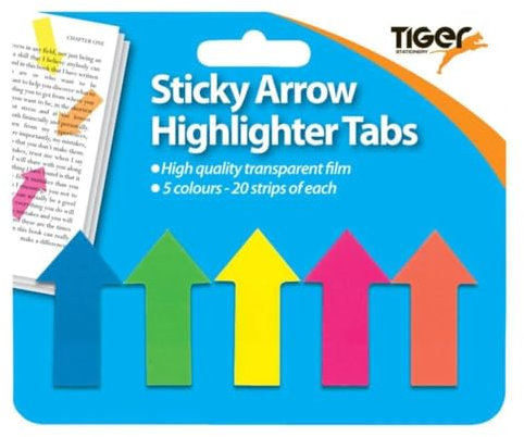 Tiger adhesive sticky arrow highlighter tabs/flags for revision/research