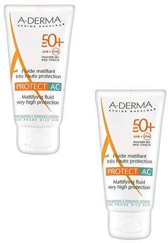 2 A-derma Protect Ac Mattifying Fluid High Protection Mattifying Fluid Spf50+ 2x40ml offer savings