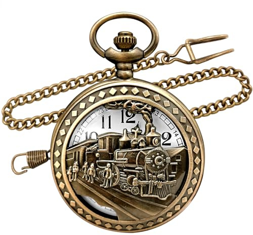 Top Fashion Watches Vintage Bronze Steam Train Mens Quartz Gift Pocket Watch with Chain