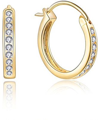 JO WISDOM pendientes aro de plata 925 mujer con circonita cúbica AAA con baño de oro amarillo