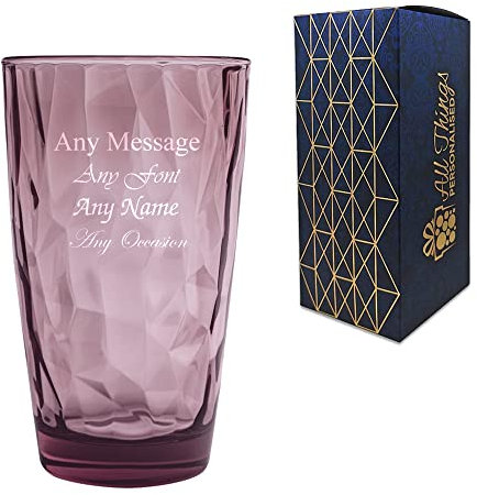 Personalised Engraved 470ml Purple Diamond Hiball Tumbler, Gift Boxed, Perfect for Any Occasion