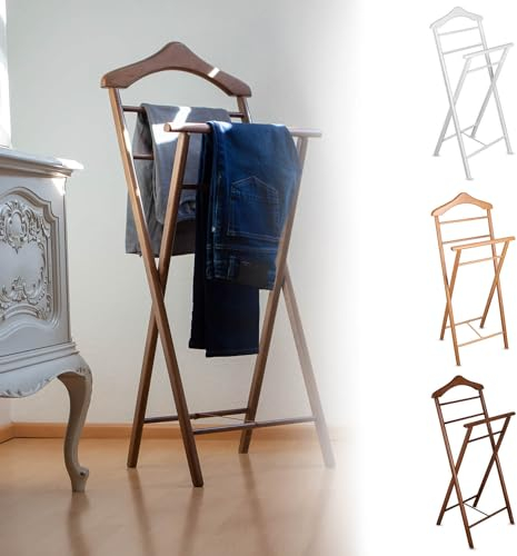 Staboos 3x Herrendiener Kleiderbutler Kleiderständer Stummer Diener aus Holz klappbar und leicht (Nussbaum)