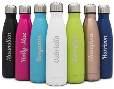 Personalised Stainless Steel Thermal Water Bottle with Name - 500ml, Insulated Metal Bottle for Women, Kids - Birthday Present, Teacher Gift, Gym, School (Lime)