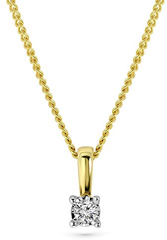 MIORE Kette Damen 0.03 Ct Diamant Halskette mit Anhänger Solitär Diamant Brillant Kette aus Gelbgold 9 Karat / 375 Gold, Halsschmuck 45 cm lang