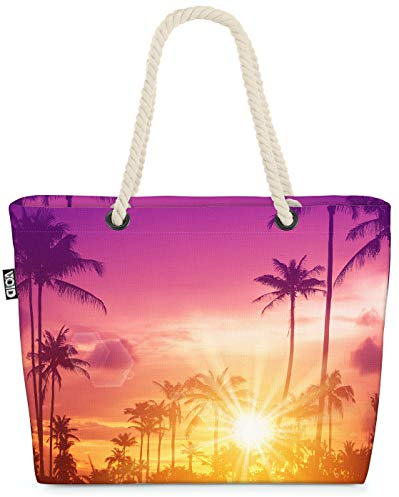 VOID Palmen Sonnenuntergang Strandtasche Shopper 58x38x16cm 23L XXL Einkaufstasche Tasche Reisetasche Beach Bag